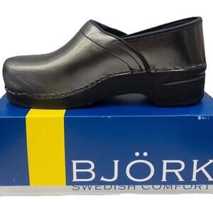 Bjork Patent Leather Professional Clogs 41 10 Women's Metallic Silver Anthracite